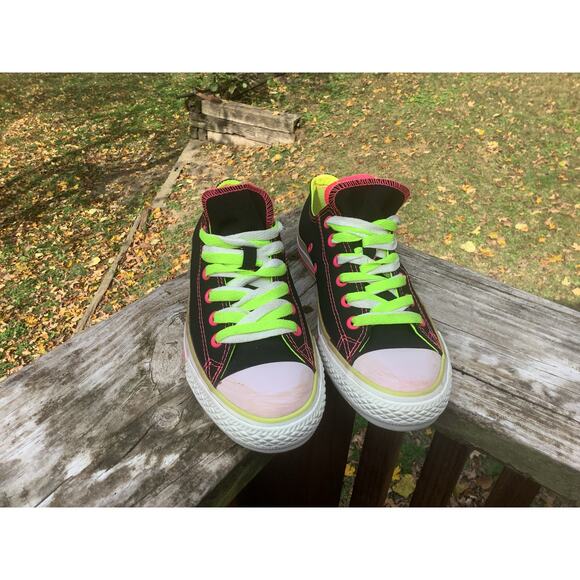 Converse Double Layer Black Hot Pink Neon Green Women 8 / Men 6 Unique Shoes - Picture 5 of 9